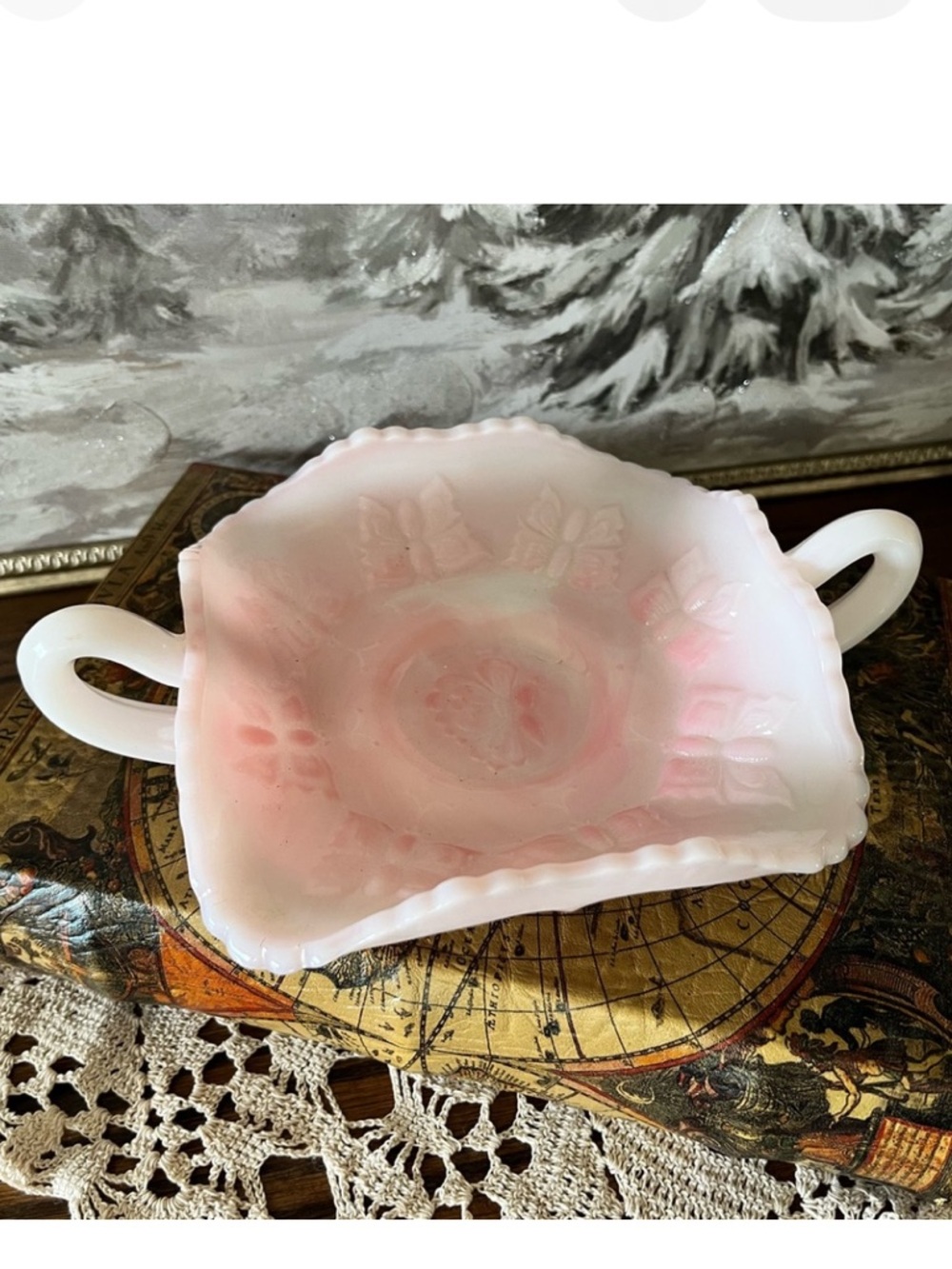 Fenton Pink Milk Glass Handled Bowl / Candy Dish – Vintage